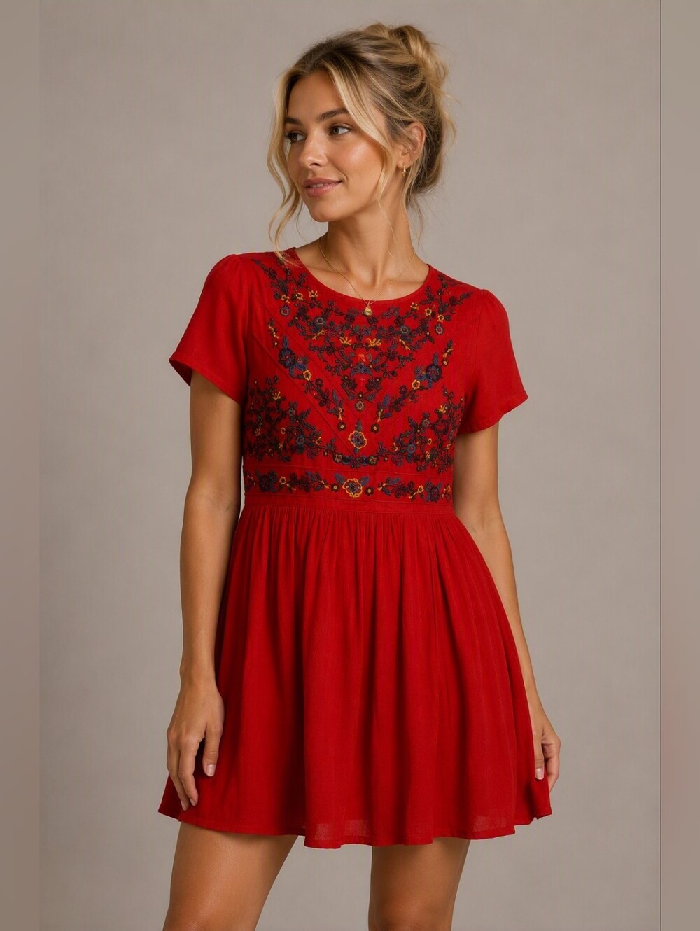 Umgee Red Embroidered Mini Dress